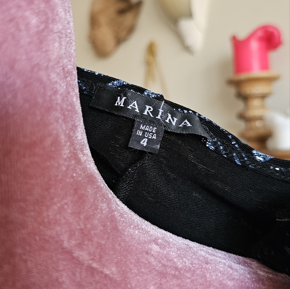 Marina bodycon dress, black with pale blue metallic design, size 4. - Picture 7 of 9